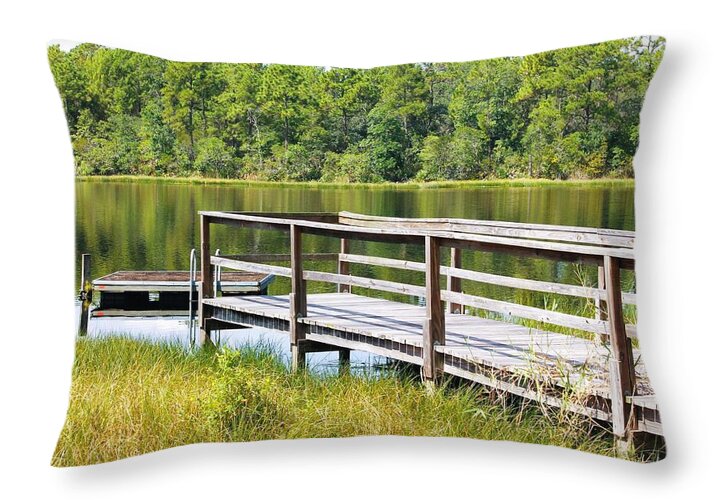 Serene Florida Lakeside Dock - Throw Pillow