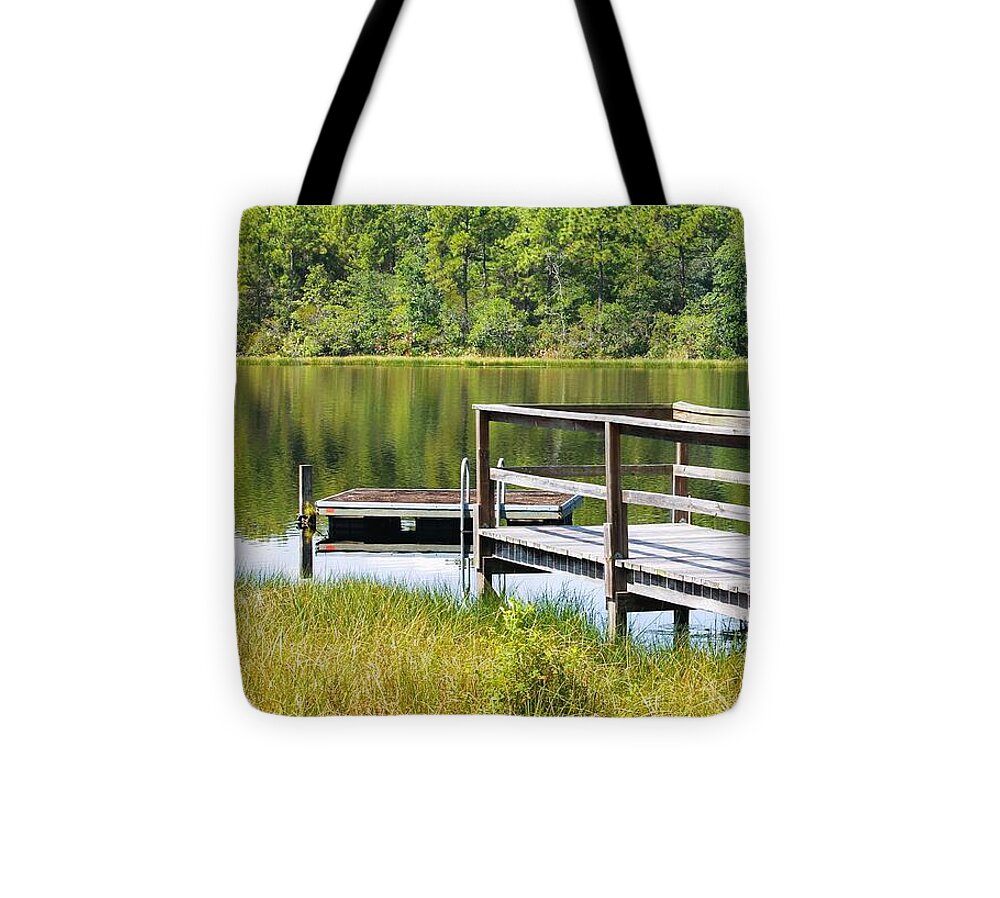 Serene Florida Lakeside Dock - Tote Bag
