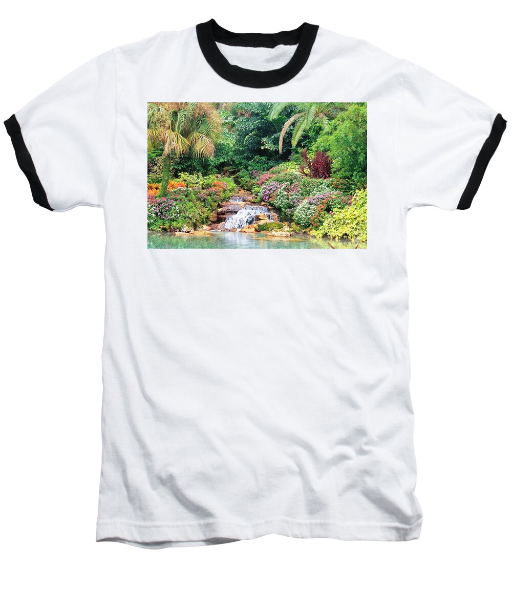 Serene Tropical Garden and Waterfall in Orlando, Florida - Baseball T-Shirt