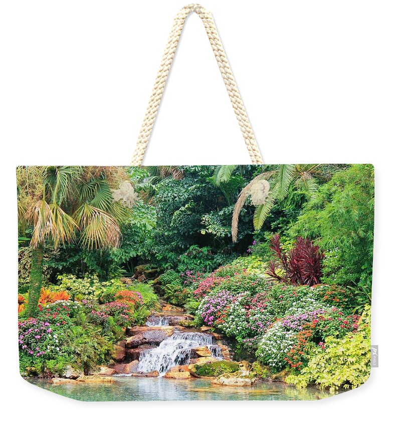 Serene Tropical Garden and Waterfall in Orlando, Florida - Weekender Tote Bag