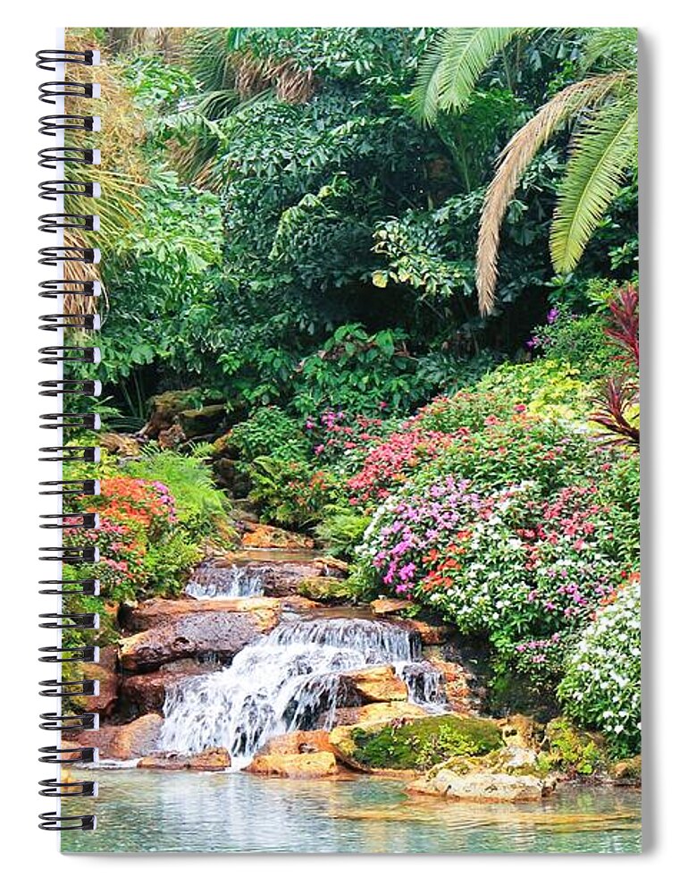 Serene Tropical Garden and Waterfall in Orlando Florida Spiral Notebook