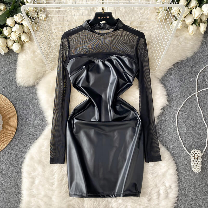 Sexy Black Mesh Patchwork Slim Fit Hip Dress