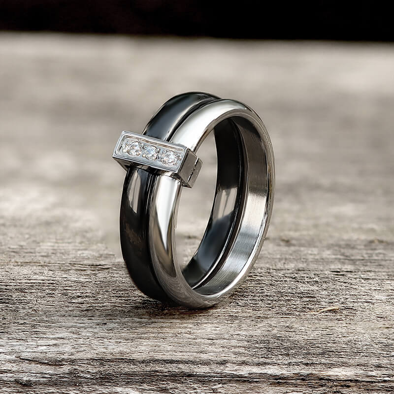 Simple Double Layer Ceramic Zircon Ring