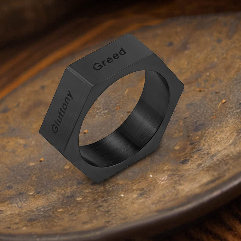 Simple Seven Sins Seven Virtues Stainless Steel Ring