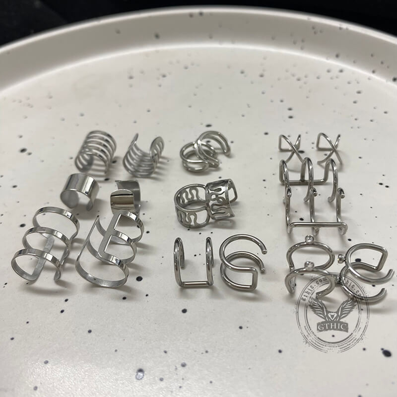Simple Stainless Steel Ear Cuffs Set