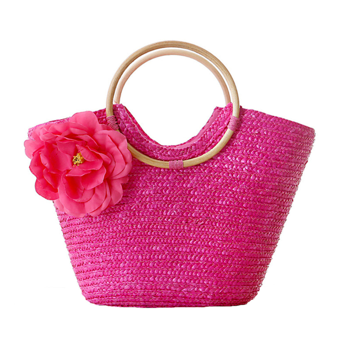 Woven Straw Totebag with Flowers