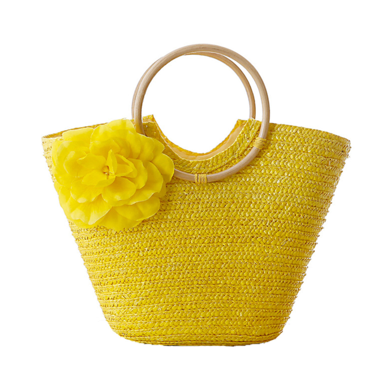 Woven Straw Totebag with Flowers