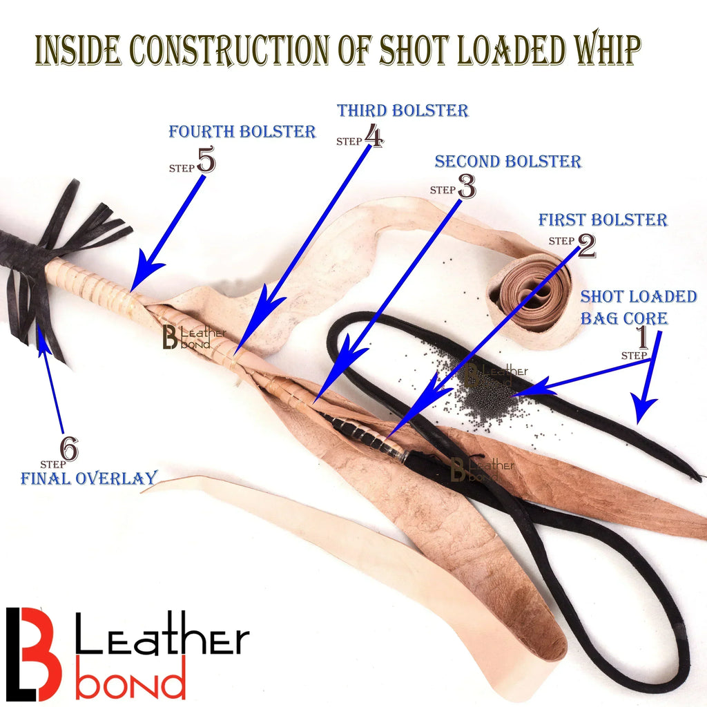 Snake Whip Kangaroo Hide Leather & Shot Loaded  4, 5, 6 or 8 Feet 12 Strands Red & Black