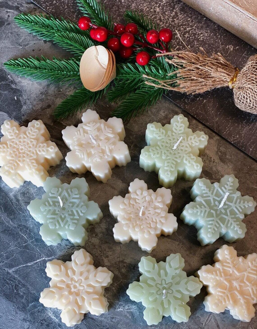Snowflakes Handmade Candle - Festive Soy Wax Christmas Candle for Holiday Cheer