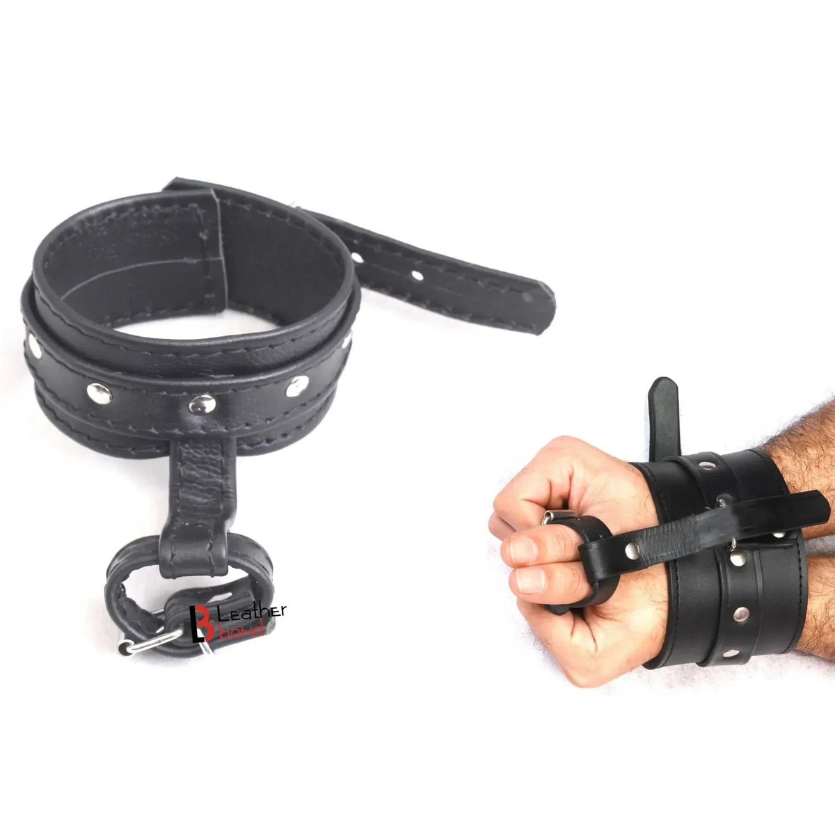 Ankle to Toe & Wrist to Thumb Cuff Strap Restraint Set Real Cowhide Leather Bondage Hand & Ankle Cuffs