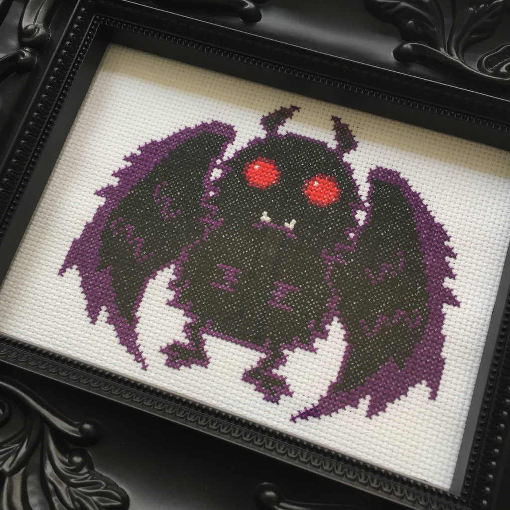 Mothman Cross Stitch Kit – Creepy-Cute Halloween Stitching