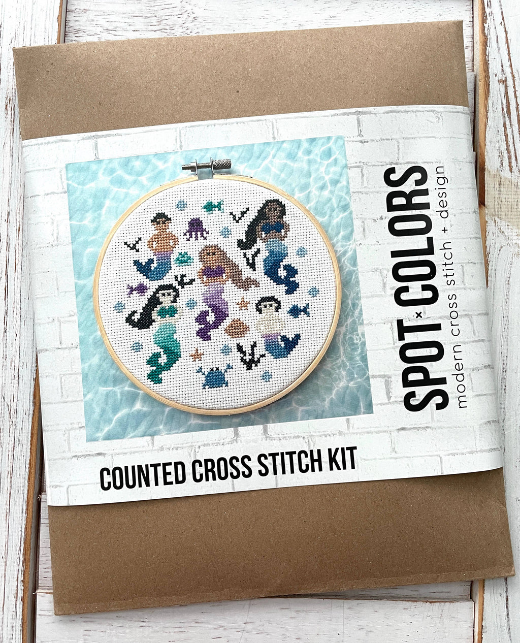 Multicultural Mermaids & Mermen Cross Stitch Kit – Whimsical 6” Ocean-Themed Design