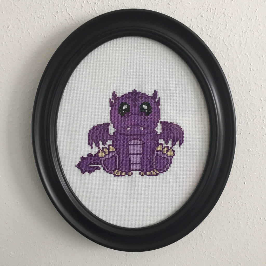 Purple Dragon Cross Stitch Kit – Adorable 6” Hoop Fantasy Design