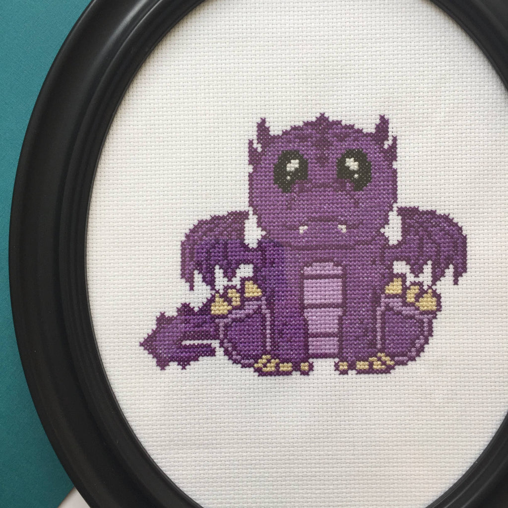 Purple Dragon Cross Stitch Kit – Adorable 6” Hoop Fantasy Design