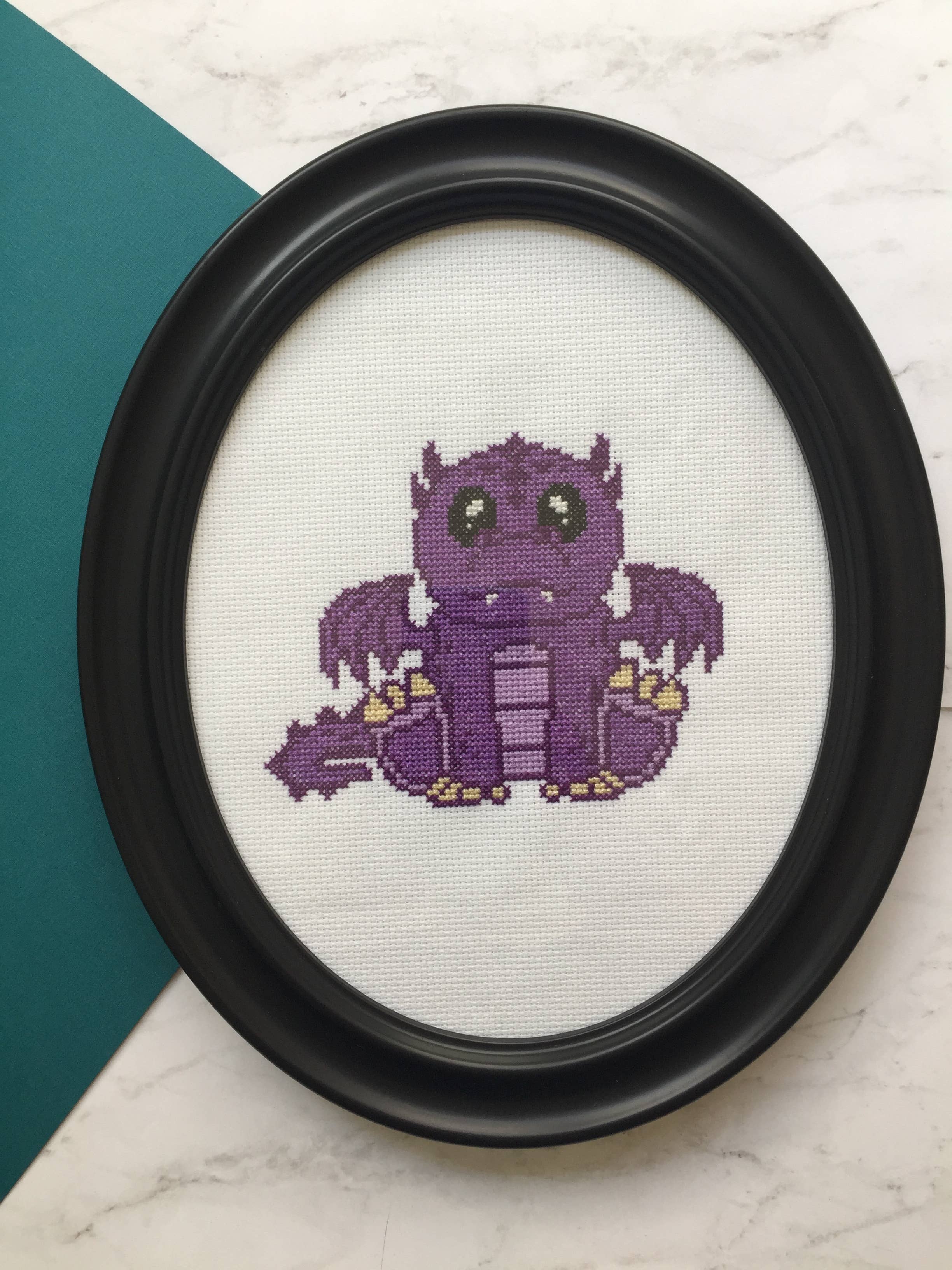 Purple Dragon Cross Stitch Kit – Adorable 6” Hoop Fantasy Design