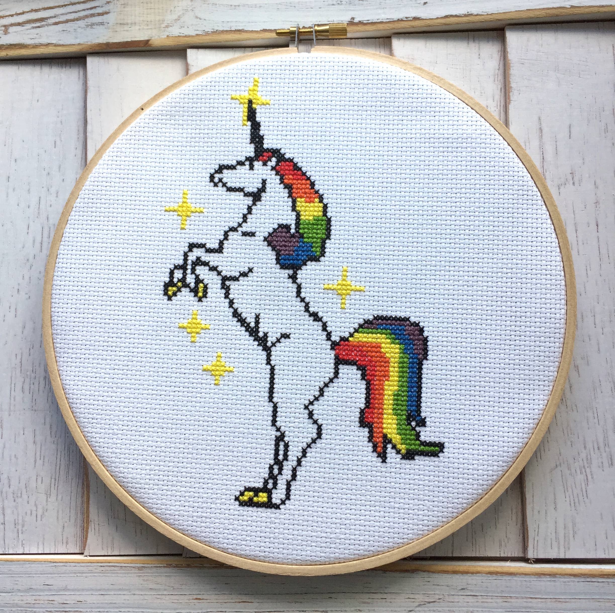 Rainbow Unicorn Cross Stitch Kit – Magical 7” Hoop Design