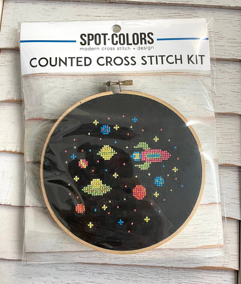 Retro Outer Space Cross Stitch Kit – Planets, Stars & Spacecraft