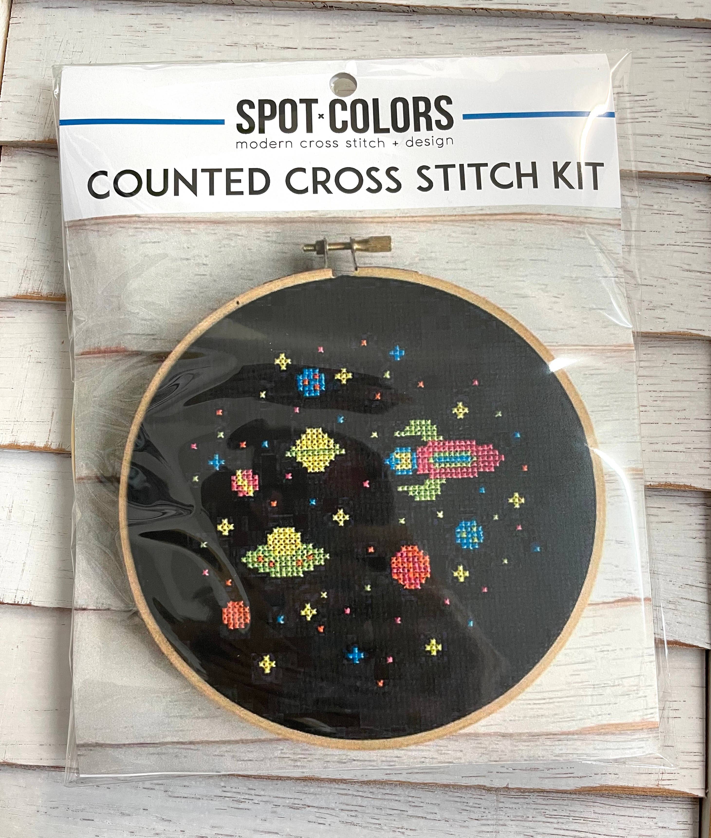Retro Outer Space Cross Stitch Kit – Planets, Stars & Spacecraft