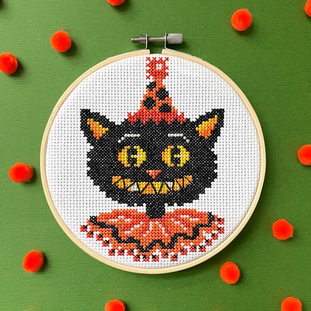 Spot Colors - Black Cat by Mary Engelbreit Counted Cross Stitch DIY KIT