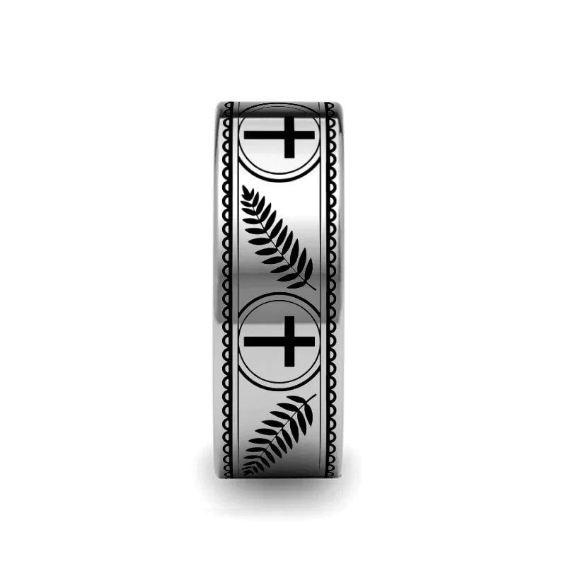 PALM BRANCHES on Flat Tungsten Carbide Ring