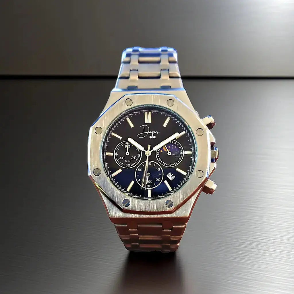 Stainless Steel Chronograph Watch- ChronoLunar Black Dial by Dapper Watches