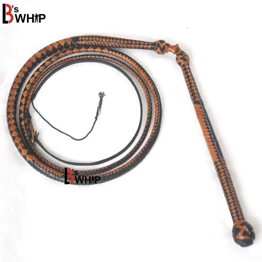 Brown & Black Stockwhip 04 Feet to 12 Feet long and 16 Plaits Kangaroo Hide Leather Equestrian Australian Stock Whip