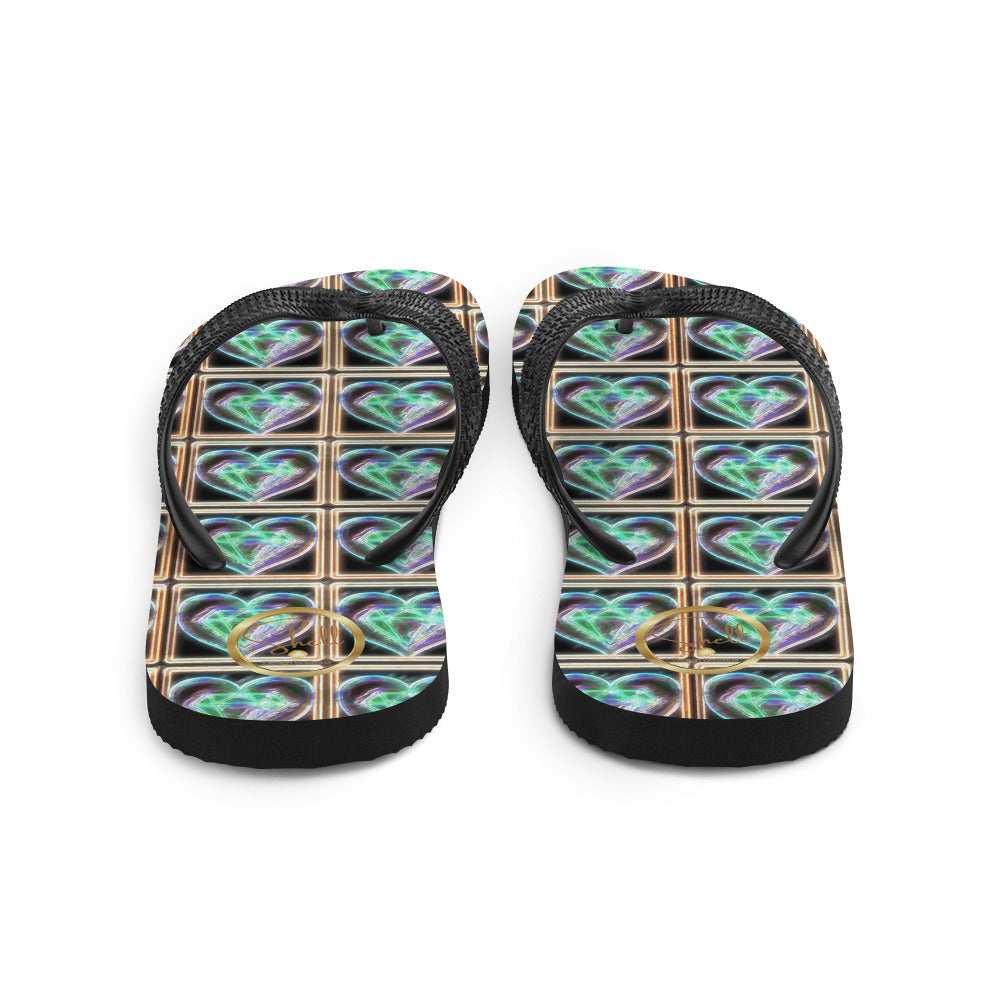 Women's Electric Heart Blue Green Flip-Flops