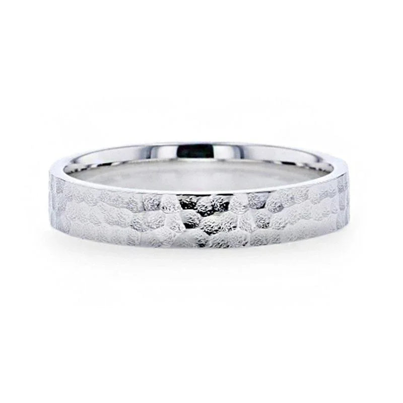 SILVERADO Silver Hammered Finish Flat Style Wedding Band - 4mm & 8mm