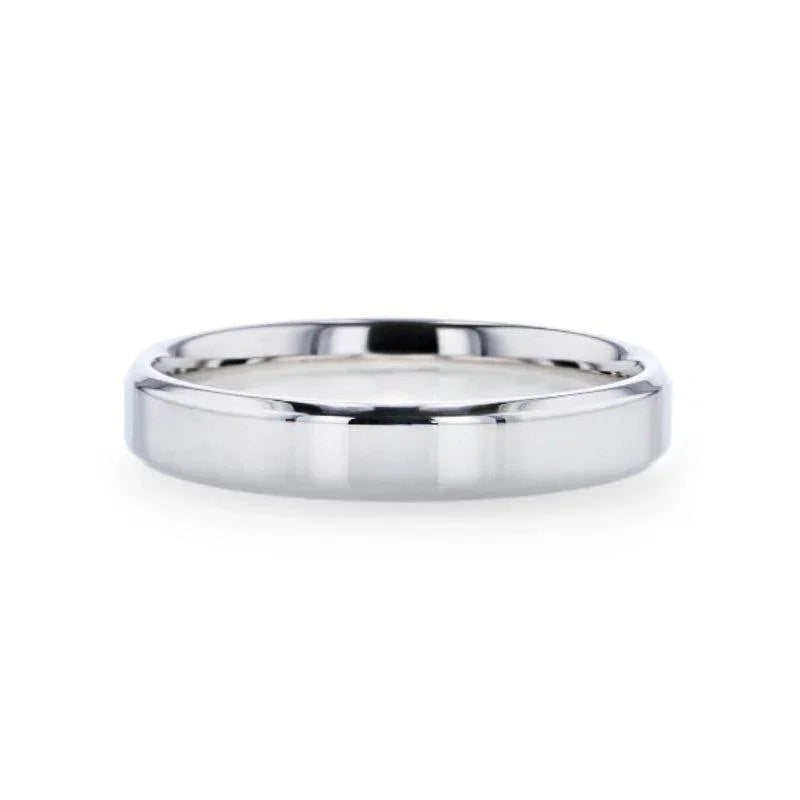 LUCID Silver Polished Finish Flat Center Wedding Band With Beveled Edges - 4mm & 8mm