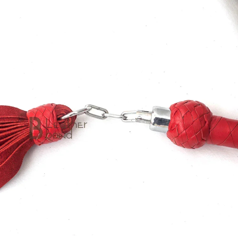 Real Cowhide Suede Leather Nunchaku Flogger 25 Red Falls & Swivel Handle | Handcrafted BDSM Impact Whip