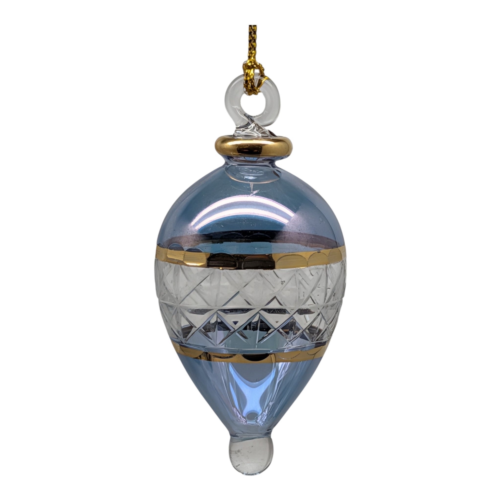 Lattice Glass Ornaments With Gold Accents - Light Blue Teardrop