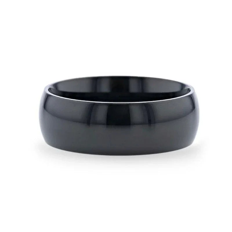 VAREN Black Titanium Polished Finish Men’s Domed Wedding Band - 8mm