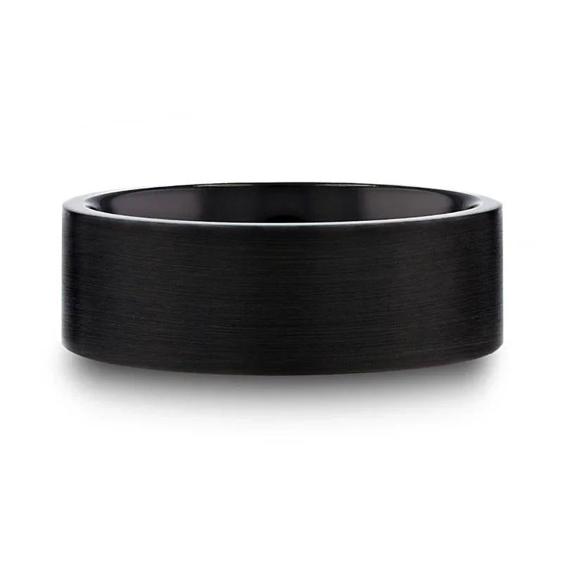 SAN BERNARDINO Brushed Finish Flat Black Titanium Men’s Wedding Band - 6mm & 8mm