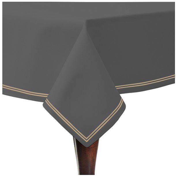 Double Embroidery Border Sateen Cotton Solid Table Cloth - Dark Grey