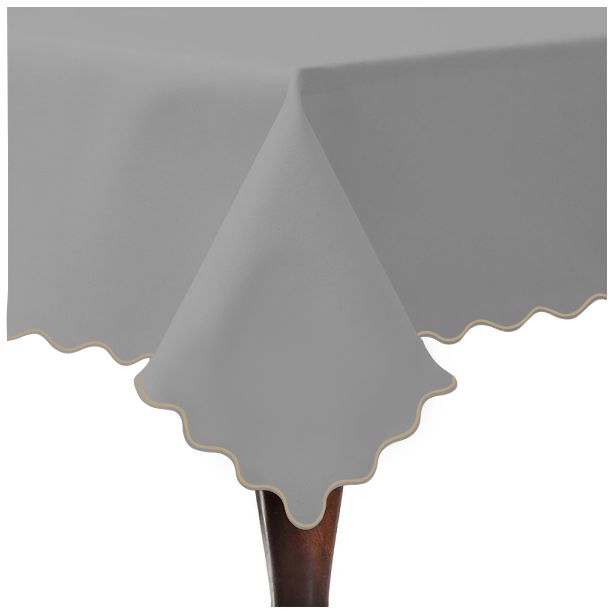 Scallop Embroidery Sateen Cotton Solid Table Cloth - Light Grey