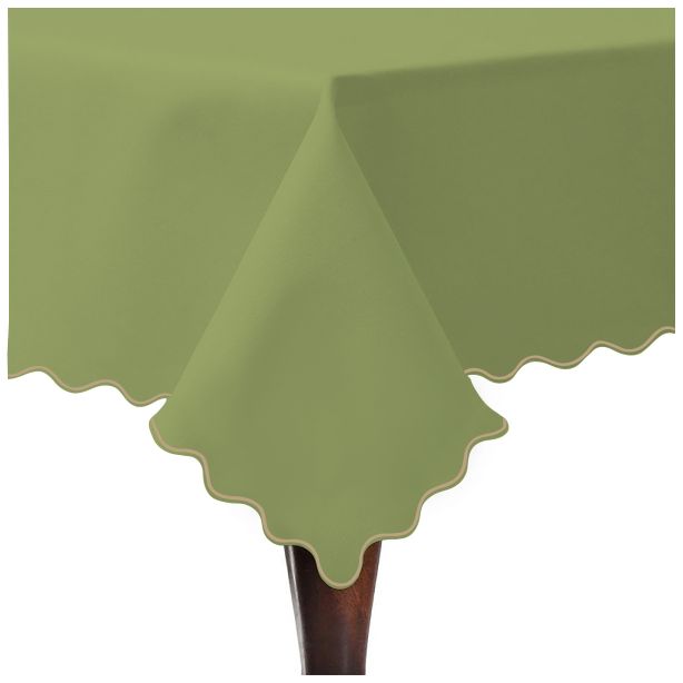 Scallop Embroidery Sateen Cotton Solid Table Cloth - Sage