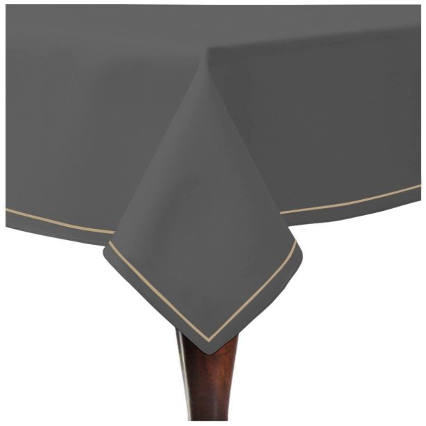 Single Embroidery Border Sateen Cotton Solid Table Cloth - Dark Grey