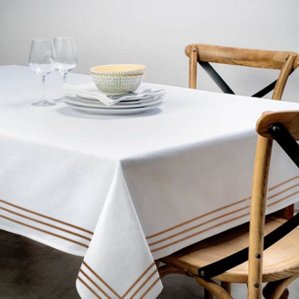 Triple Embroidery Border Sateen Poly Cotton Solid Table Cloth