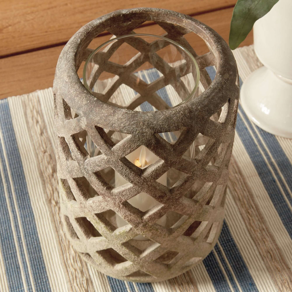 Terracotta Hurricane Candle Holder with Glass Insert
