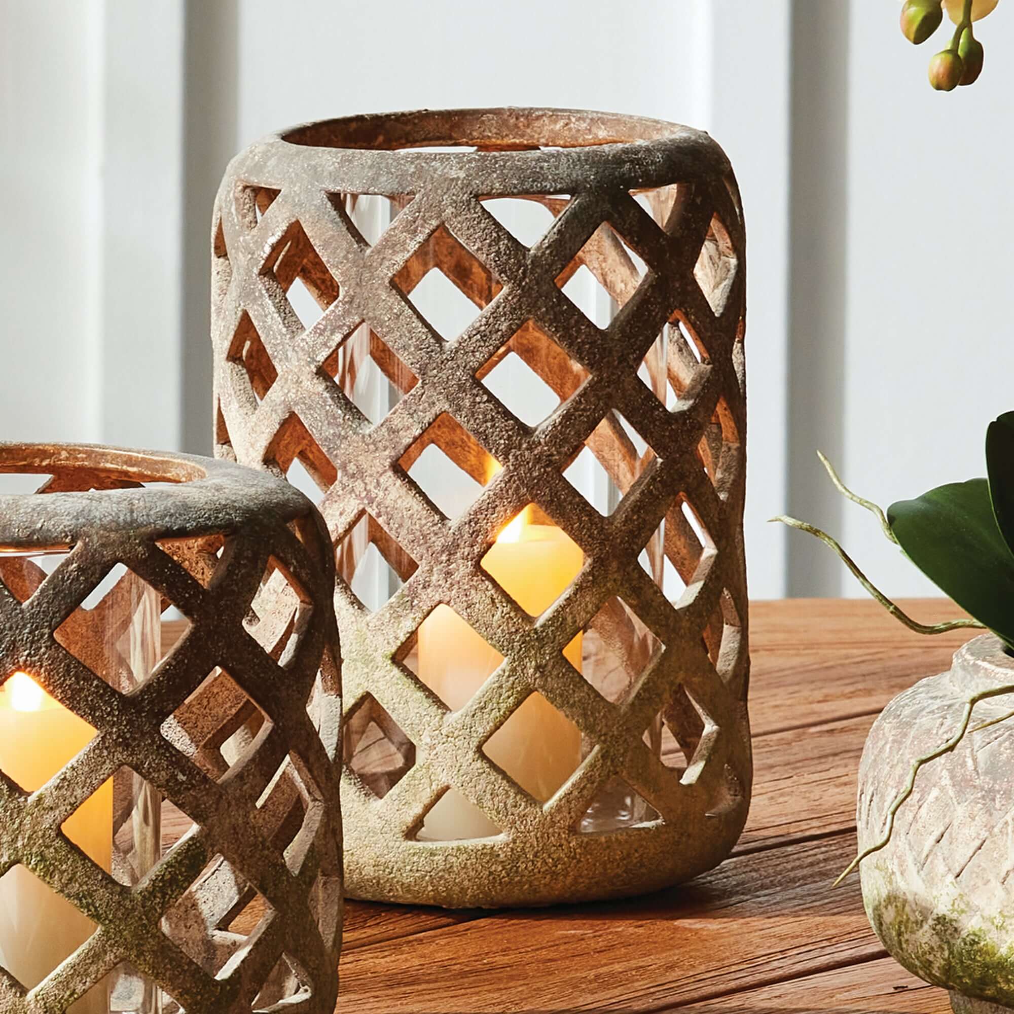 Terracotta Hurricane Candle Holder with Glass Insert
