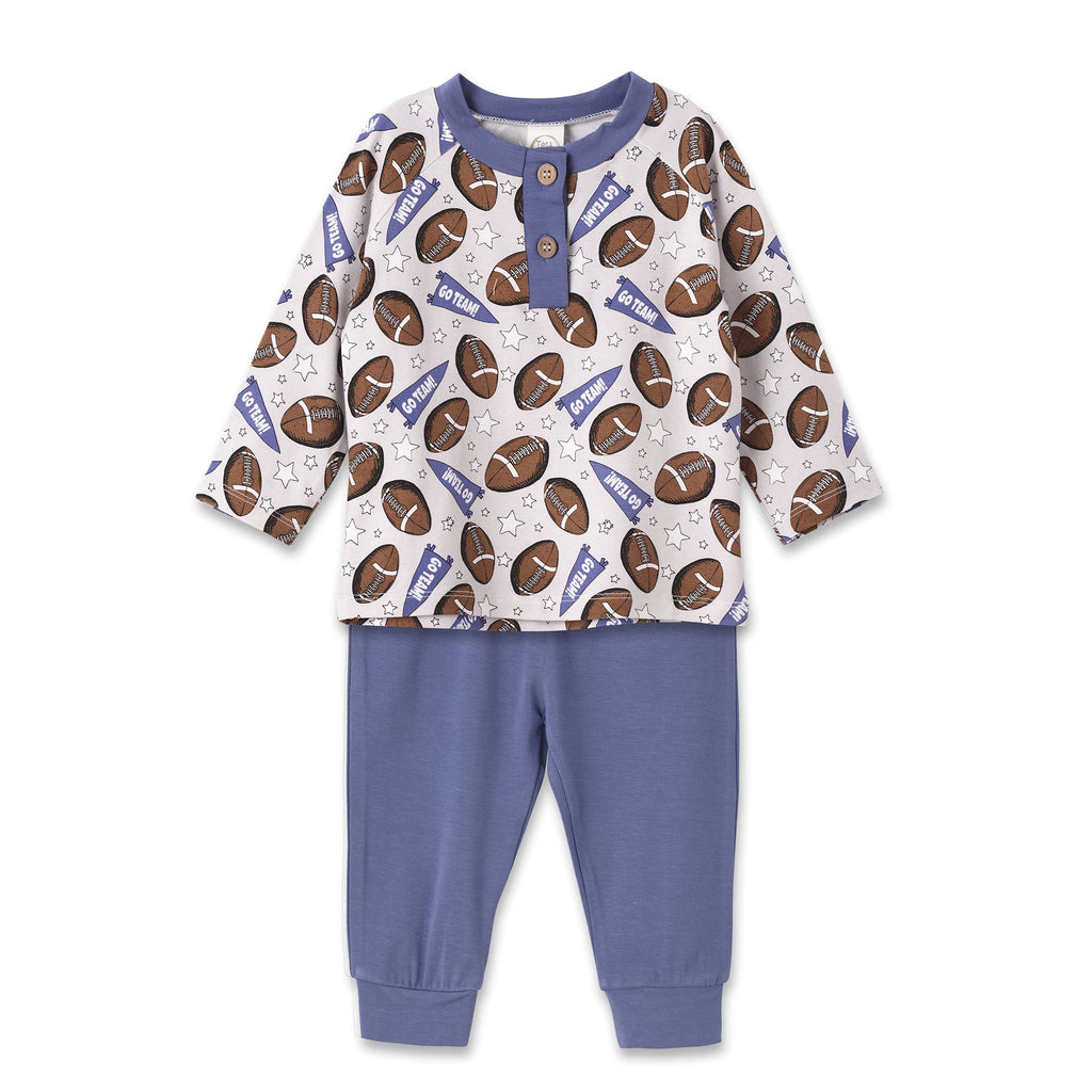 Baby Boy Football Outfit – Bamboo Henley Shirt & Pants Set