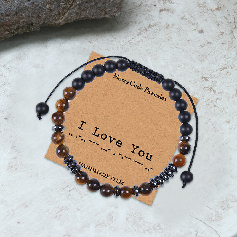 Tiger Eye Morse Code Beads Bracelet