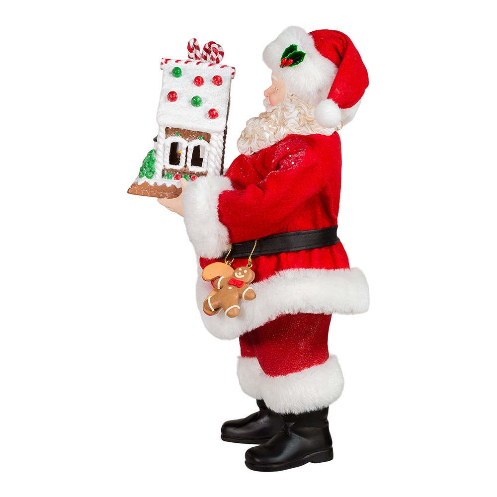Fabriché Santa With Light-Up Gingerbread House