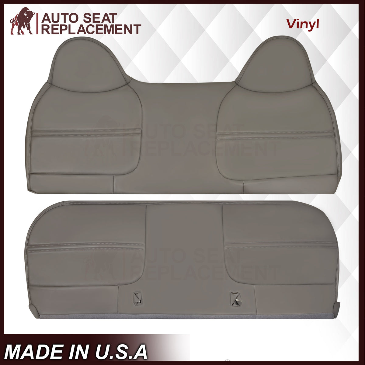1999-2002 Ford F250 F350 F450 Super Duty XL Work Truck Synthetic Leather Front Bench Top & Bottom in Gray & Tan