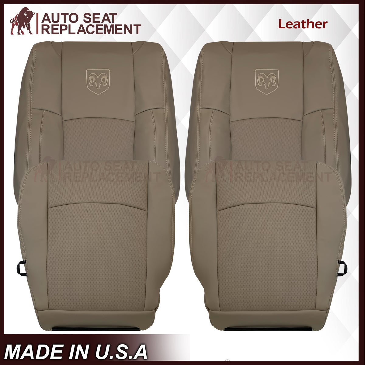 2009 - 2012 Dodge Ram 1500 2500 3500 Laramie Replacement Seat Cover in Light Pebble “Tan" With Perforated Inserts: Choose From Variants