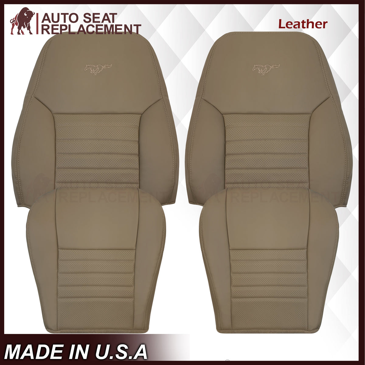 1999-2004 Ford Mustang GT V8 Replacement Cowhide Leather OR Synthetic Leather Seat Cover: Tan, Perforated