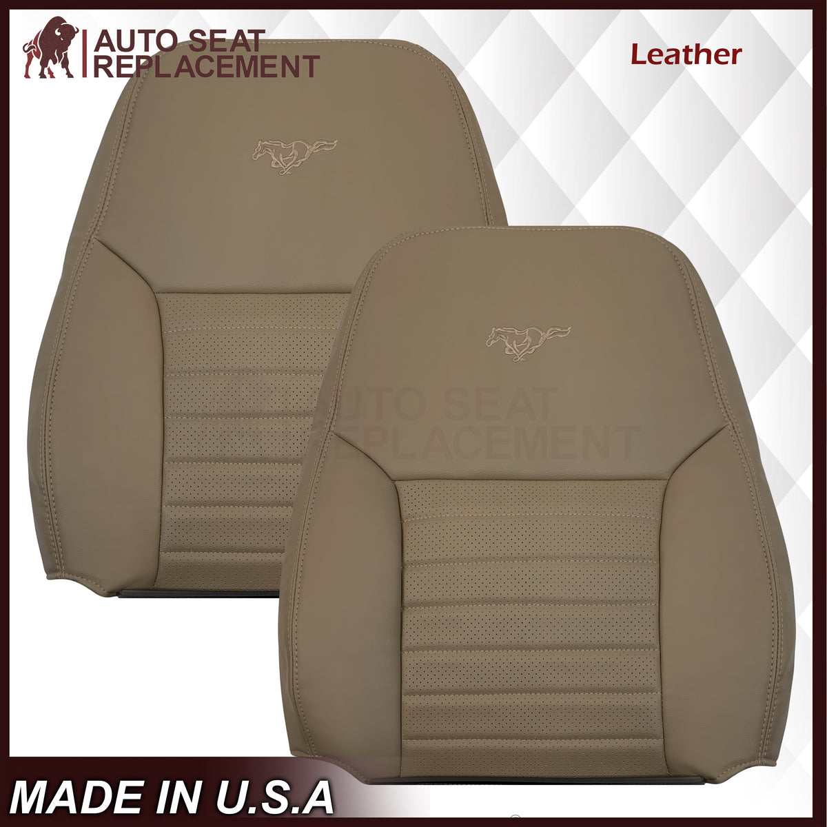 1999-2004 Ford Mustang GT V8 Replacement Cowhide Leather OR Synthetic Leather Seat Cover: Tan, Perforated