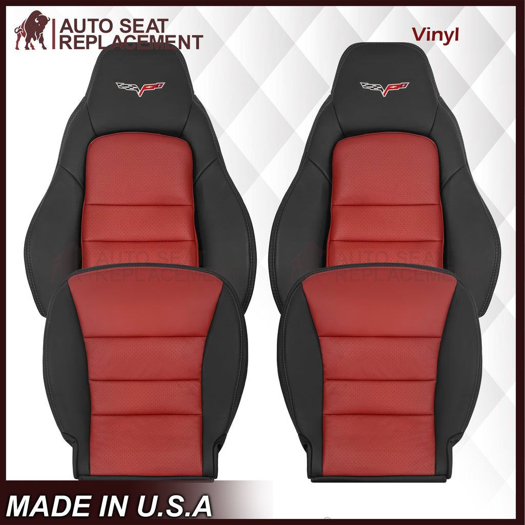 2005 - 2007 Corvette C6 Replacement Seat Cover: C6 2-tone black and Cobalt Red Perforated