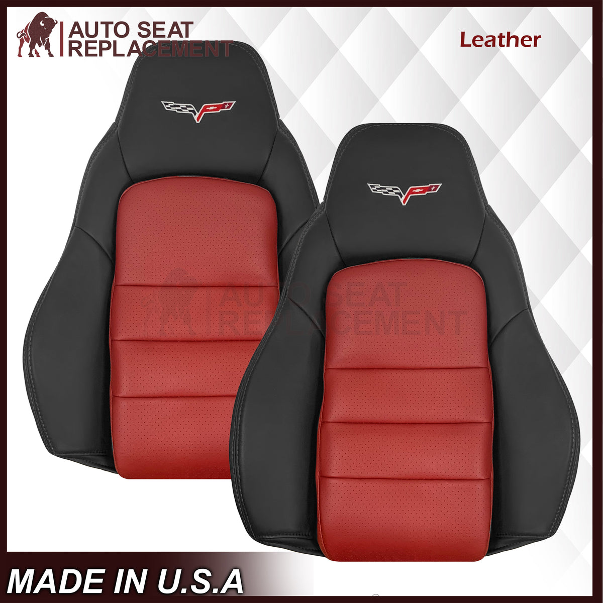 2005 - 2007 Corvette C6 Replacement Seat Cover: C6 2-tone black and Cobalt Red Perforated