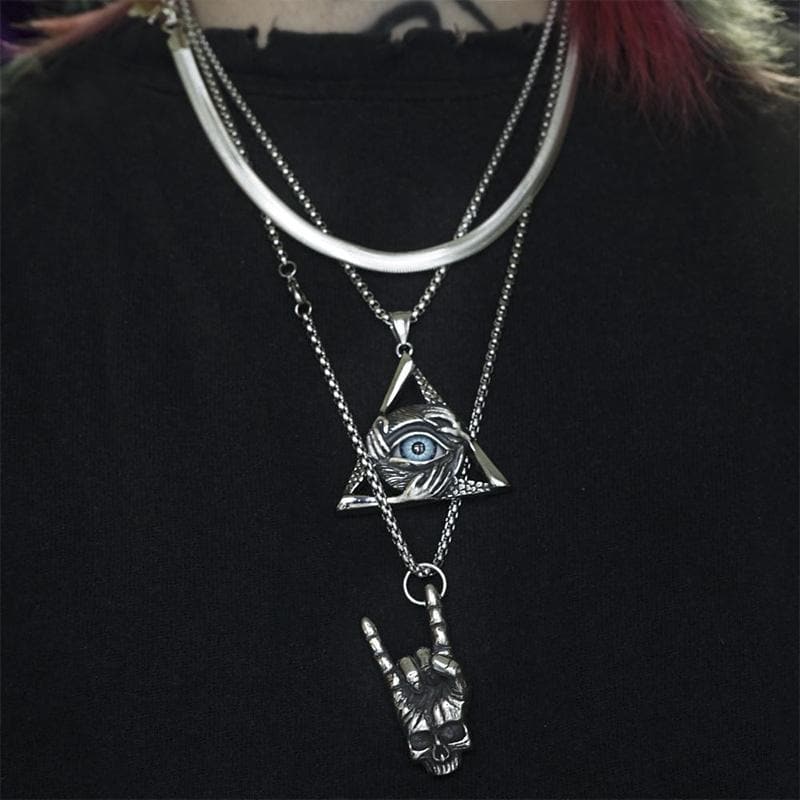 Triangular Evil Eye Skull Bones Stainless Steel Pendant
